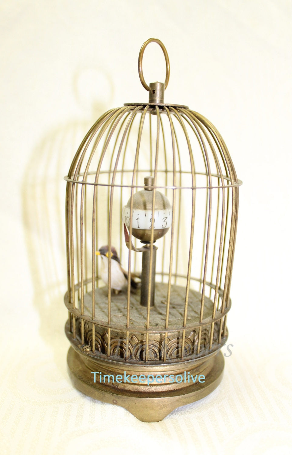a1114 Vintage Rare Unique Working Brass Bird Cage Mechanical Table Clock 5"