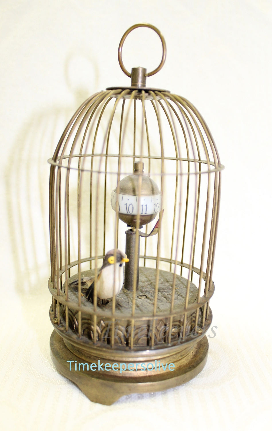 a1114 Vintage Rare Unique Working Brass Bird Cage Mechanical Table Clock 5"
