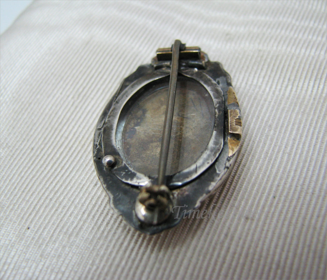 a692 Beautiful Gold Filled Brooch with Black Enamel and Seed Pearl