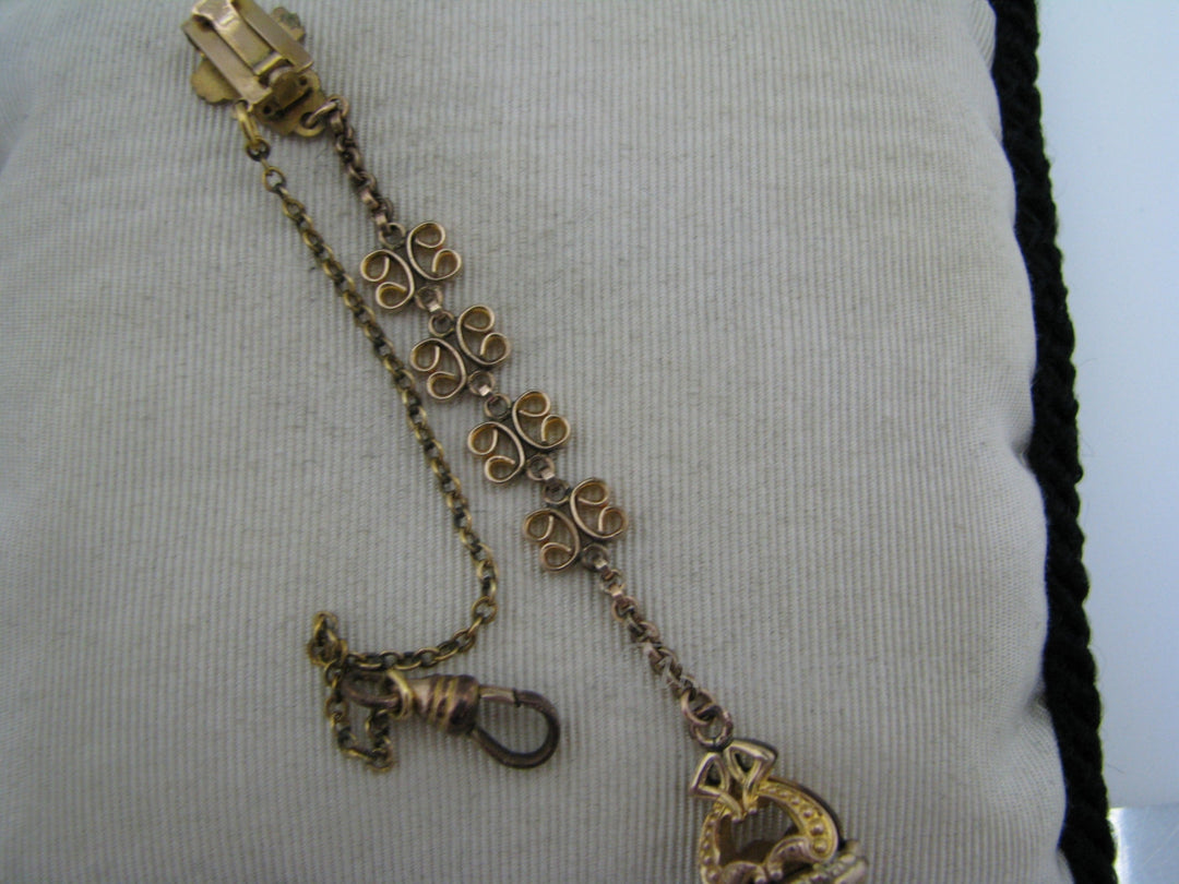 c060 Vintage Gold Filled Filigree Links Watch Fob with Pocket Watch Chain