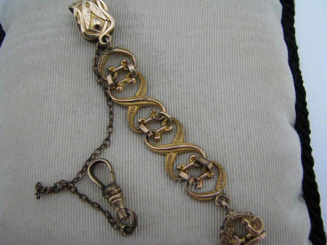 c035 Vintage Gold Filled 'X' Link Watch Fob with Pocket Watch Chain