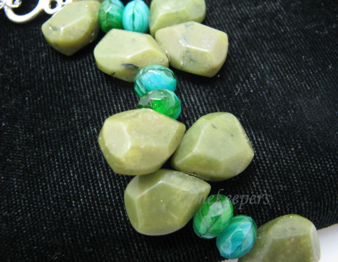 c346 Unique Beaded Green Stone Necklace with Sterling Silver Clasp