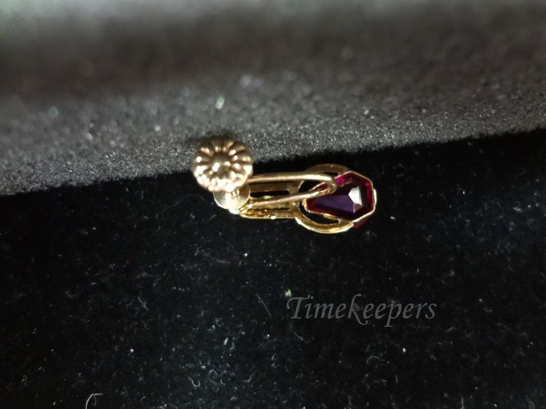 a280 Vintage / Antique 14k Yellow Gold Drop Earrings with Red Crystals