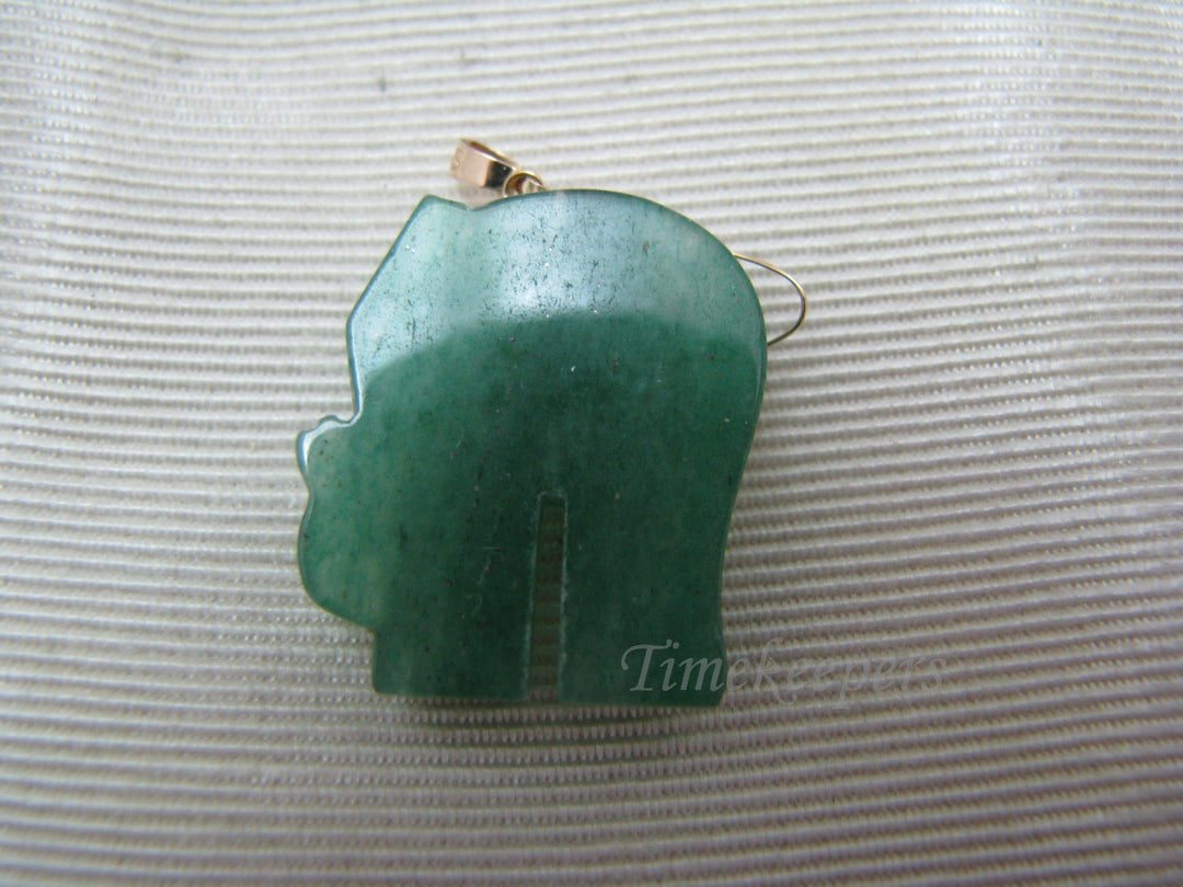 a641 Vintage Good Luck Charm Green Jade Elephant with 14k Gold Accents
