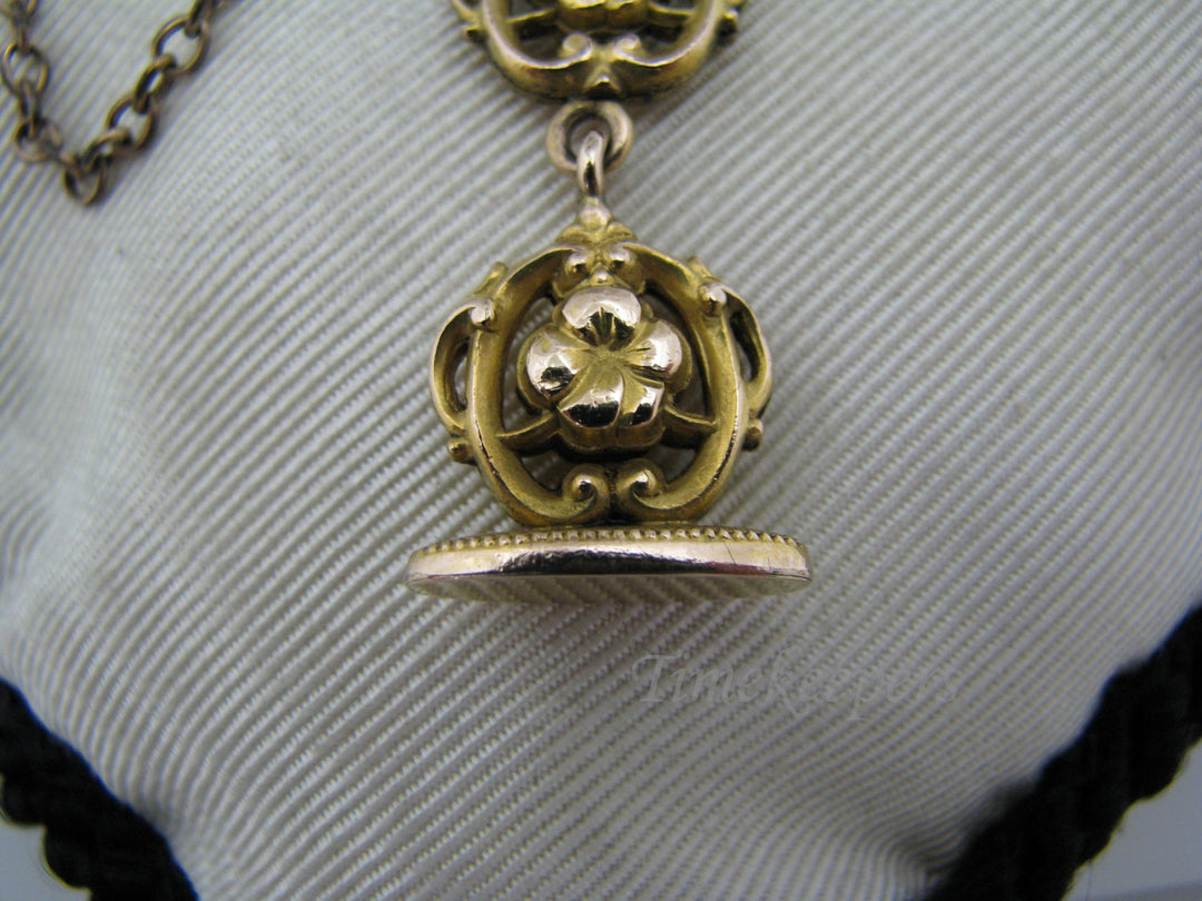 c061 Vintage Fob with (3) Flower Links Pocket Watch Chain Waist Clip & Signet