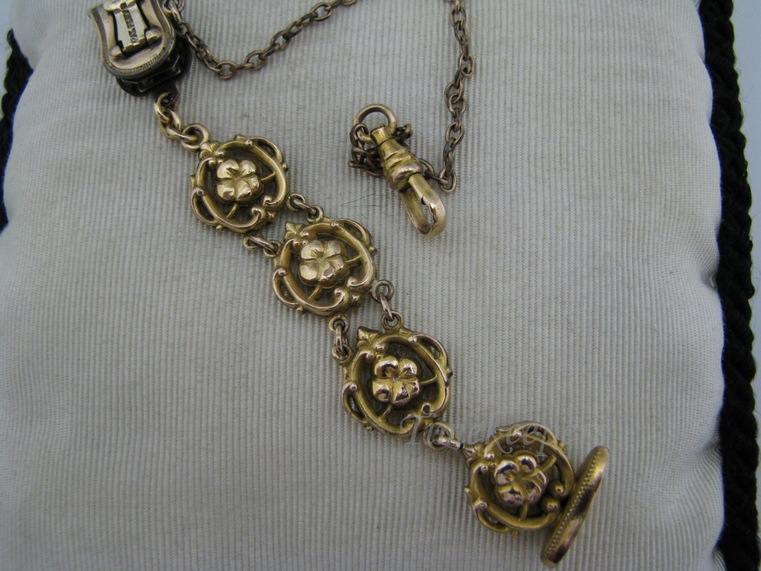 c061 Vintage Fob with (3) Flower Links Pocket Watch Chain Waist Clip & Signet