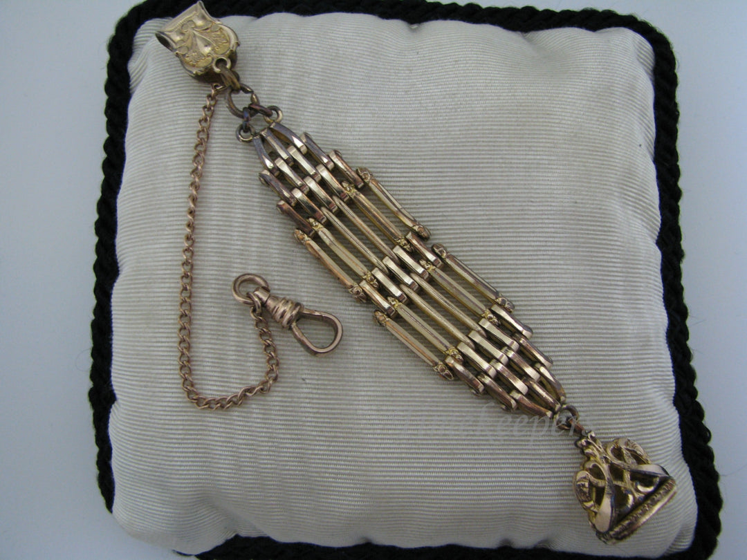 c351 Unique Geometric Bar Link Vintage Fob w/ Pocket Watch Chain on Waist clip