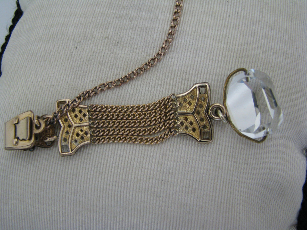 c337 Unique (5) Chain Vintage Fob w/ Pocket Watch Chain on Waist clip &amp; Crystal Drop