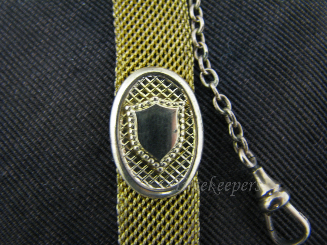 c338 Vintage Pocket Watch Chain and Mesh Fob on a Waist Clip