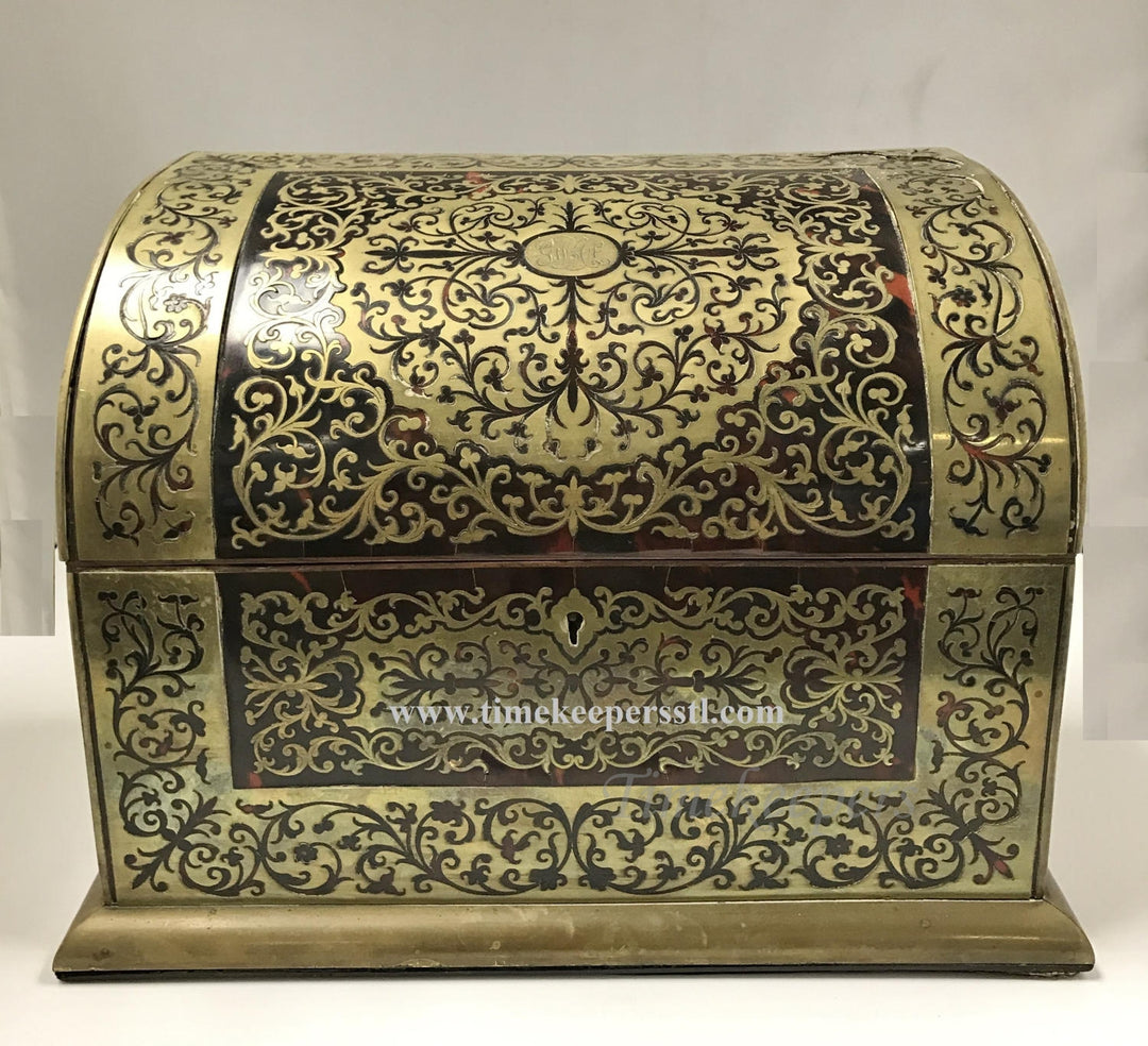 a453 Antique Stationery Set Boulle Marquetry Work Table Box Clock J.C.Vickery