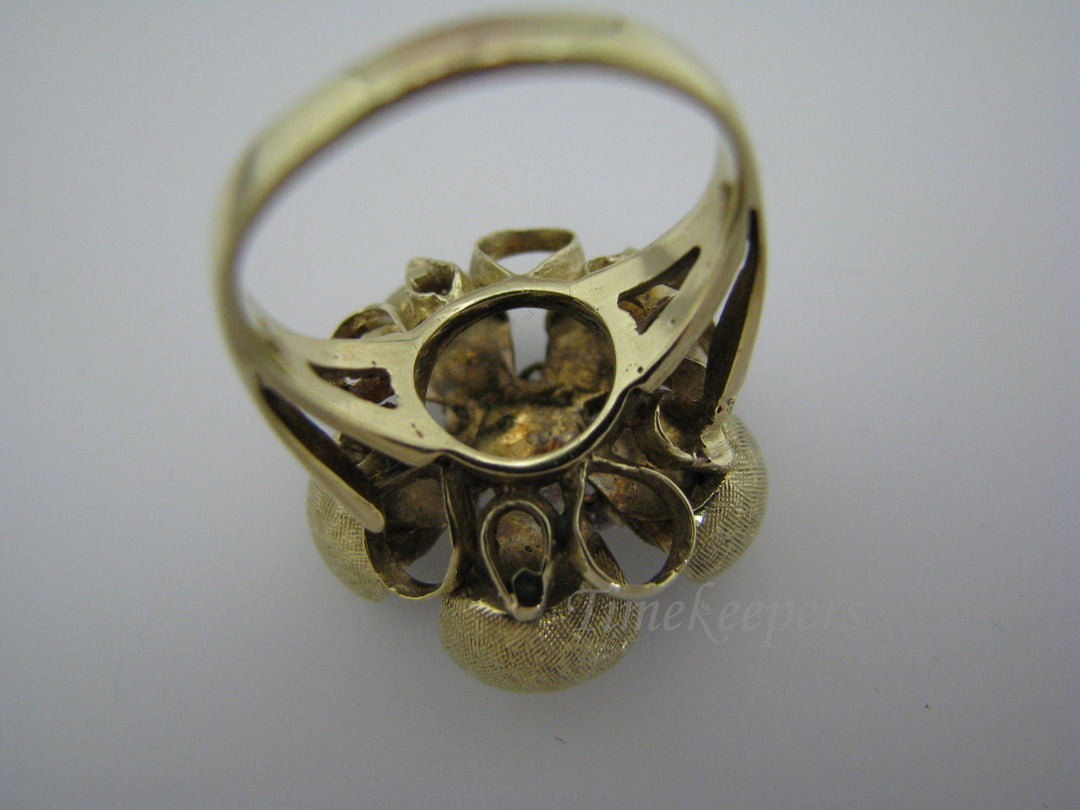 a966 Unique 14k Yellow Gold Flower Ring with Black Enamel and (7) Diamonds
