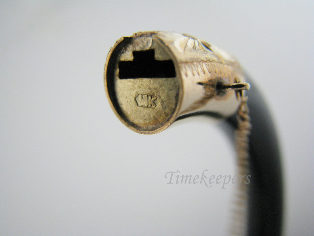 a712 Gorgeous Black Onyx Hinged Bangle with Etched 14k Yellow Gold Accents