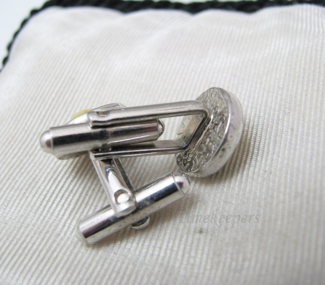 a417 Vintage Small Round Cuff links with Center Yellow Stone