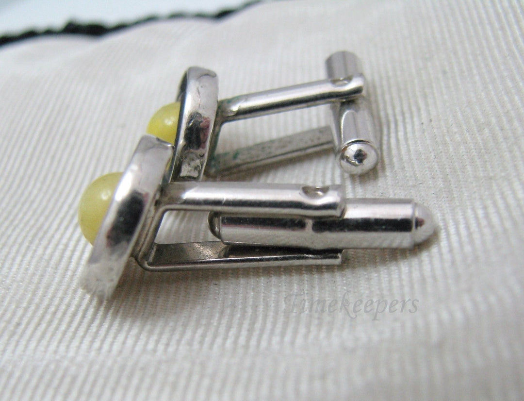 a417 Vintage Small Round Cuff links with Center Yellow Stone