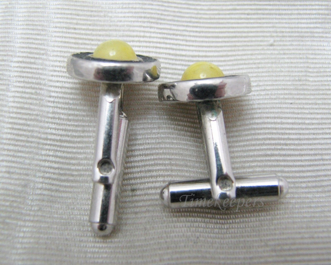 a417 Vintage Small Round Cuff links with Center Yellow Stone