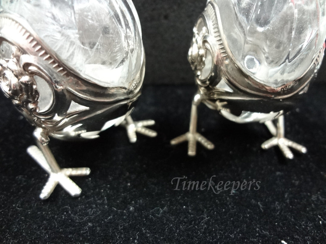 c584 Darling Little Chicks Sterling and Glass Salt and Pepper Shakers