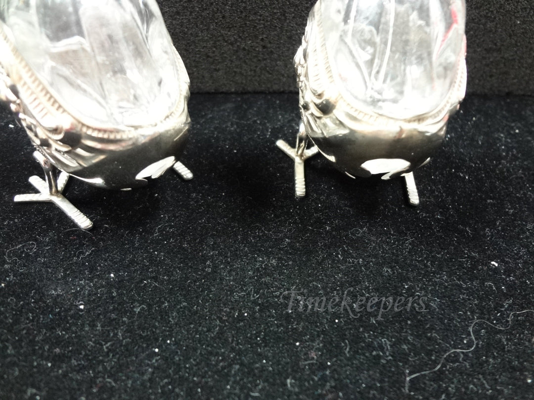 c584 Darling Little Chicks Sterling and Glass Salt and Pepper Shakers