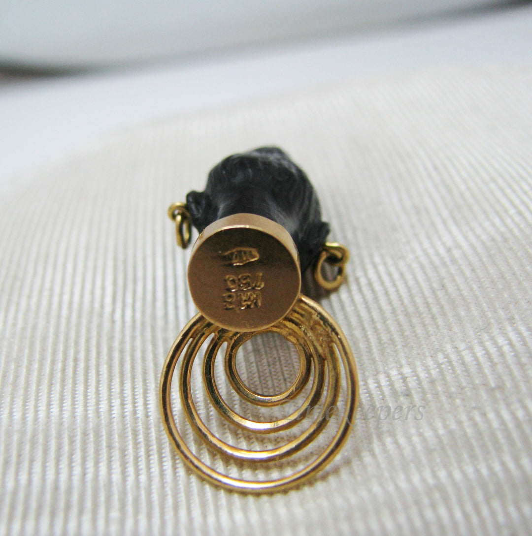 a860 Vintage Blackamoor Carved Ebony Head Pendant Charm in 18k yellow gold