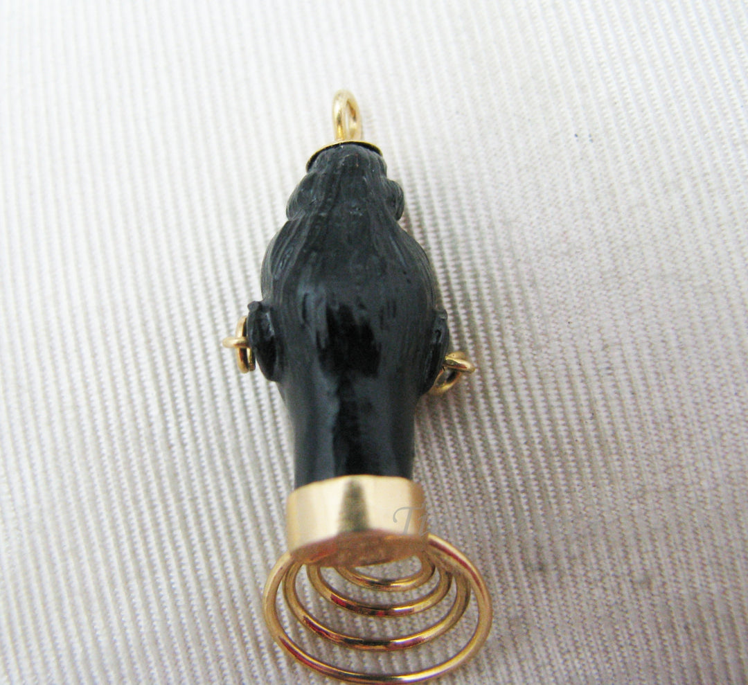 a860 Vintage Blackamoor Carved Ebony Head Pendant Charm in 18k yellow gold
