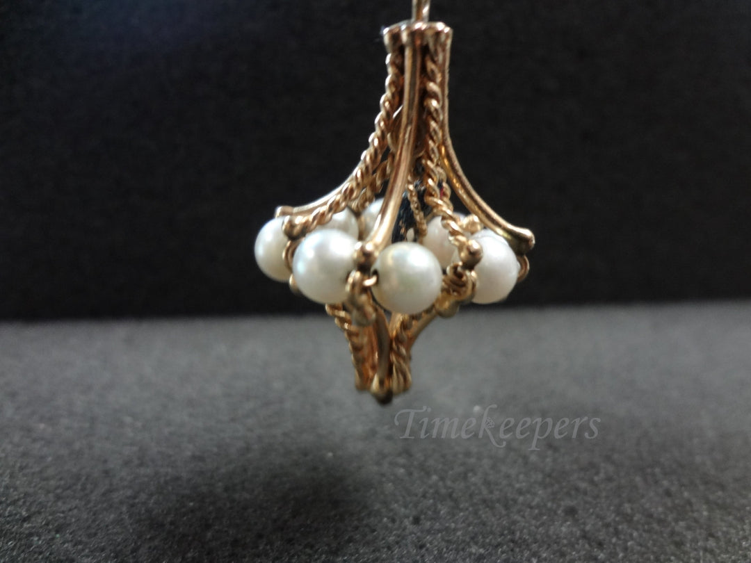 a755 Unique 14k Yellow Gold Double Triangle Pendant with Pearls