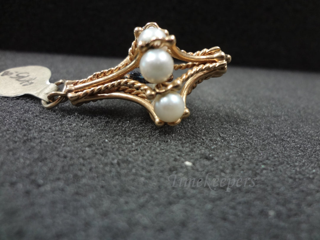 a755 Unique 14k Yellow Gold Double Triangle Pendant with Pearls