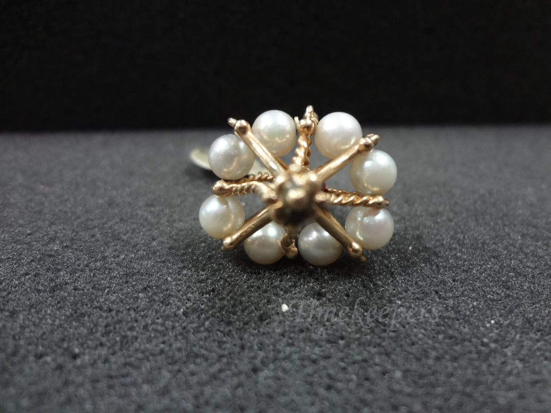 a755 Unique 14k Yellow Gold Double Triangle Pendant with Pearls