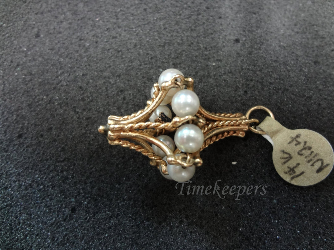 a755 Unique 14k Yellow Gold Double Triangle Pendant with Pearls