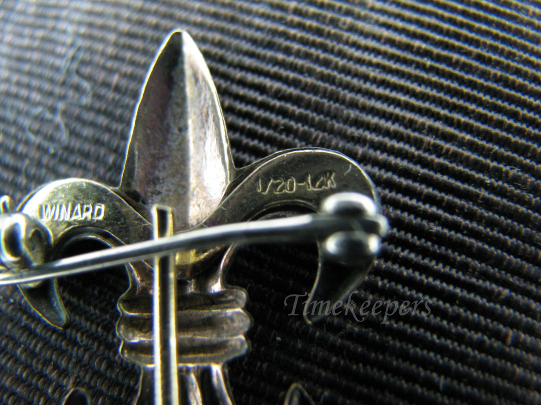 c214 Fleur de Lis Vintage Lapel Watch Pin - Gold Filled