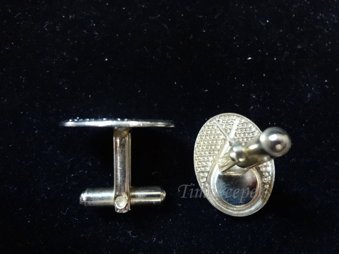 c347 Vintage Gold tone Oval Cuff links featuring a White Stone