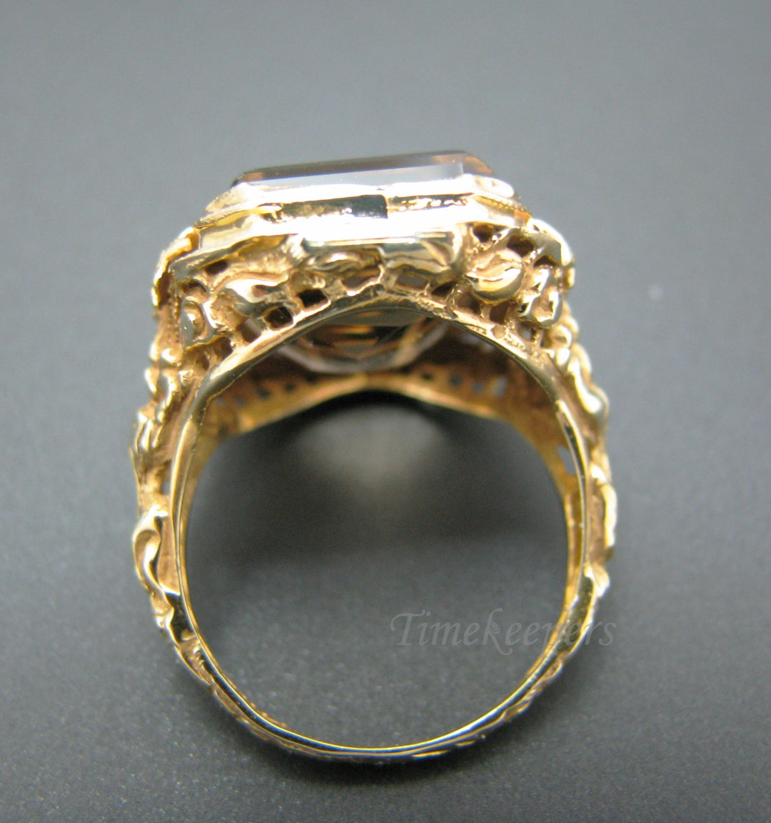c308 Beautiful Vintage Ring Emerald Cut Smokey Quartz Mounted in 14k Yellow Gold
