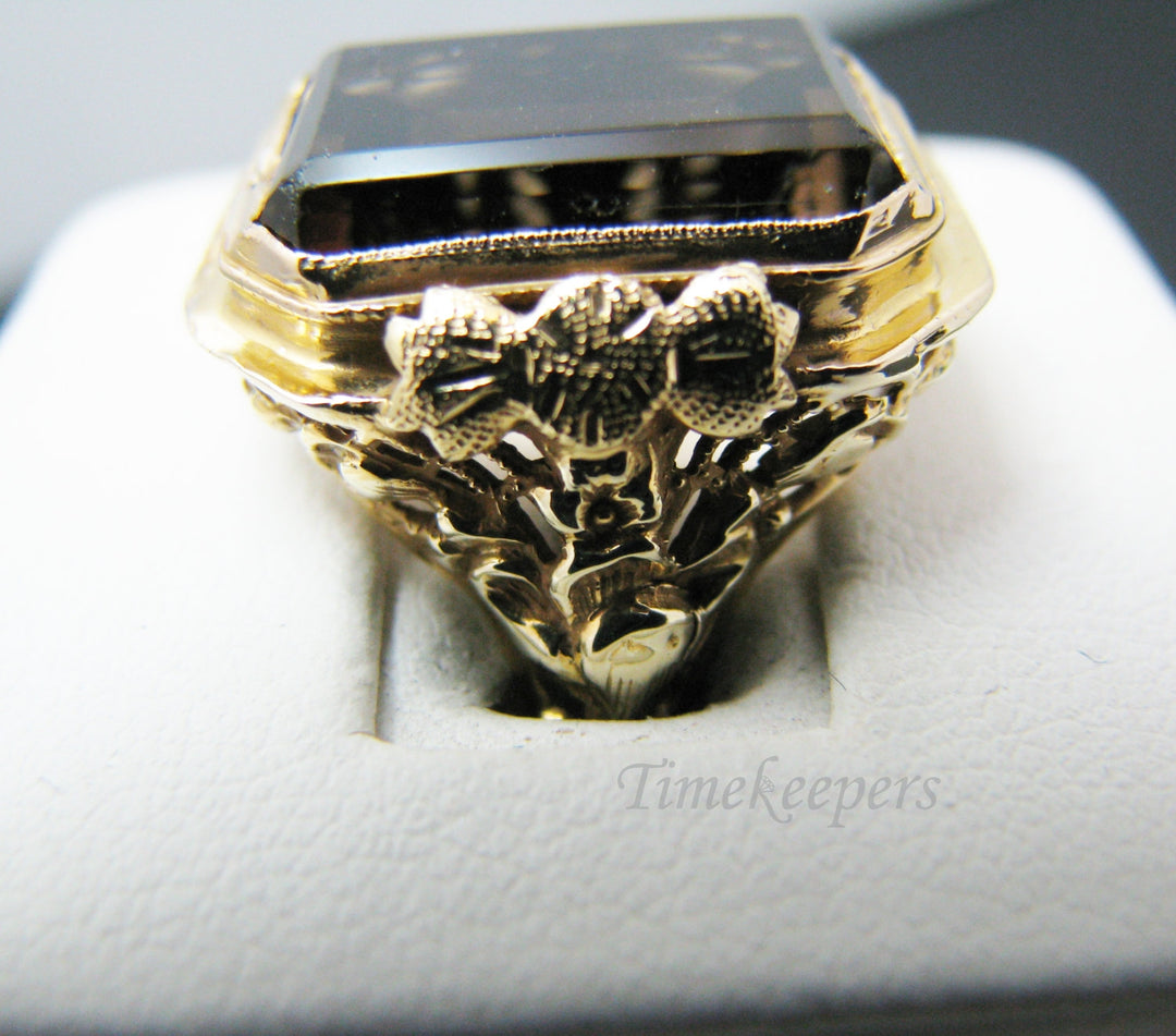 c308 Beautiful Vintage Ring Emerald Cut Smokey Quartz Mounted in 14k Yellow Gold