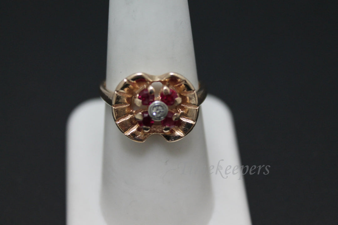 c450 Vintage Ruby and Diamond Ring in 14k Rose Gold