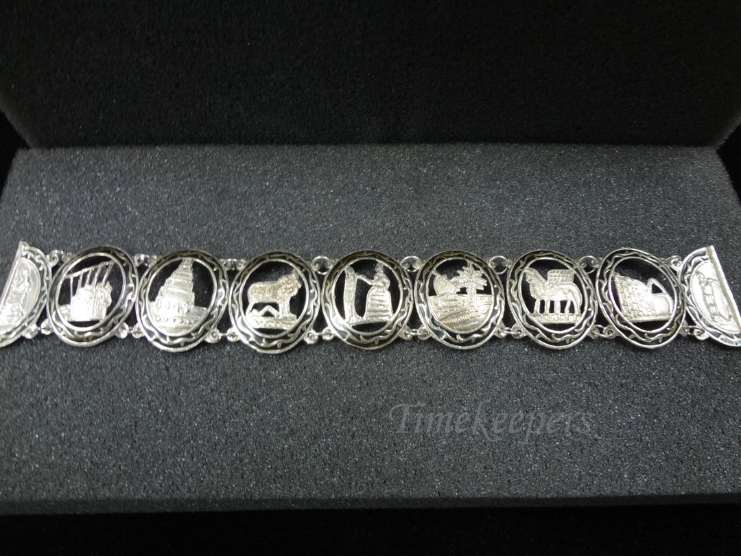 c230 BEAUTIFUL! Sterling Silver Cut out Medallion Link Bracelet