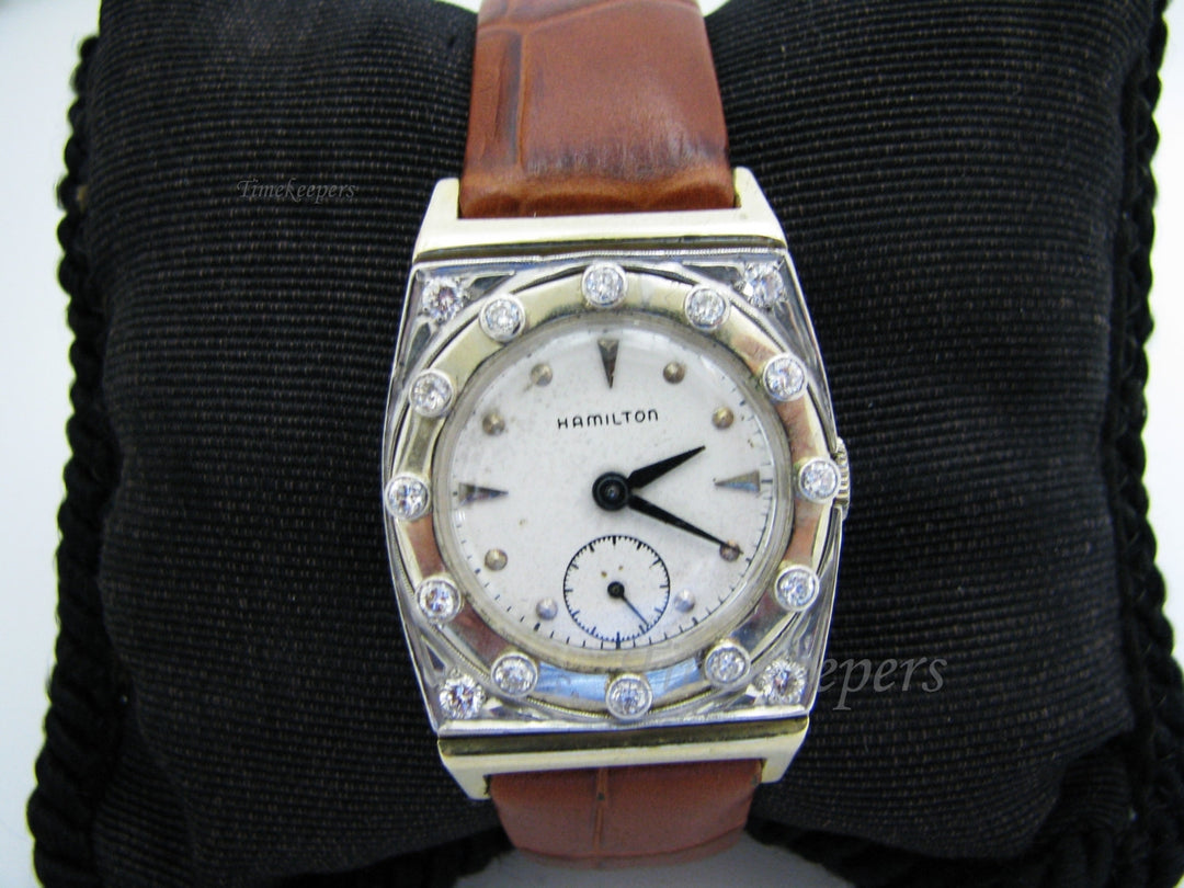 c392 Vintage Men's 14k Two Tone Hamilton Diamond Bezel Analog Watch