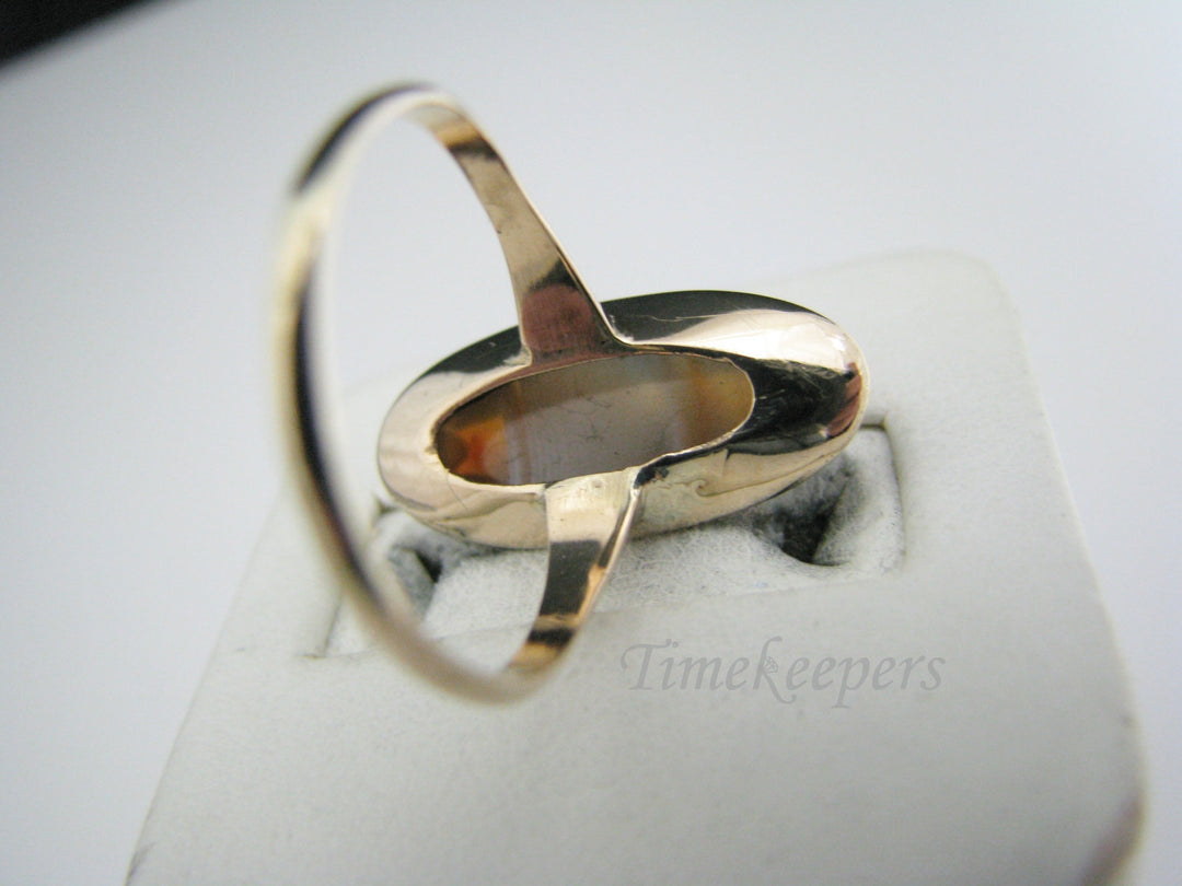 c169 Beautiful Brown and White Agate Ring in 14k Yellow Gold