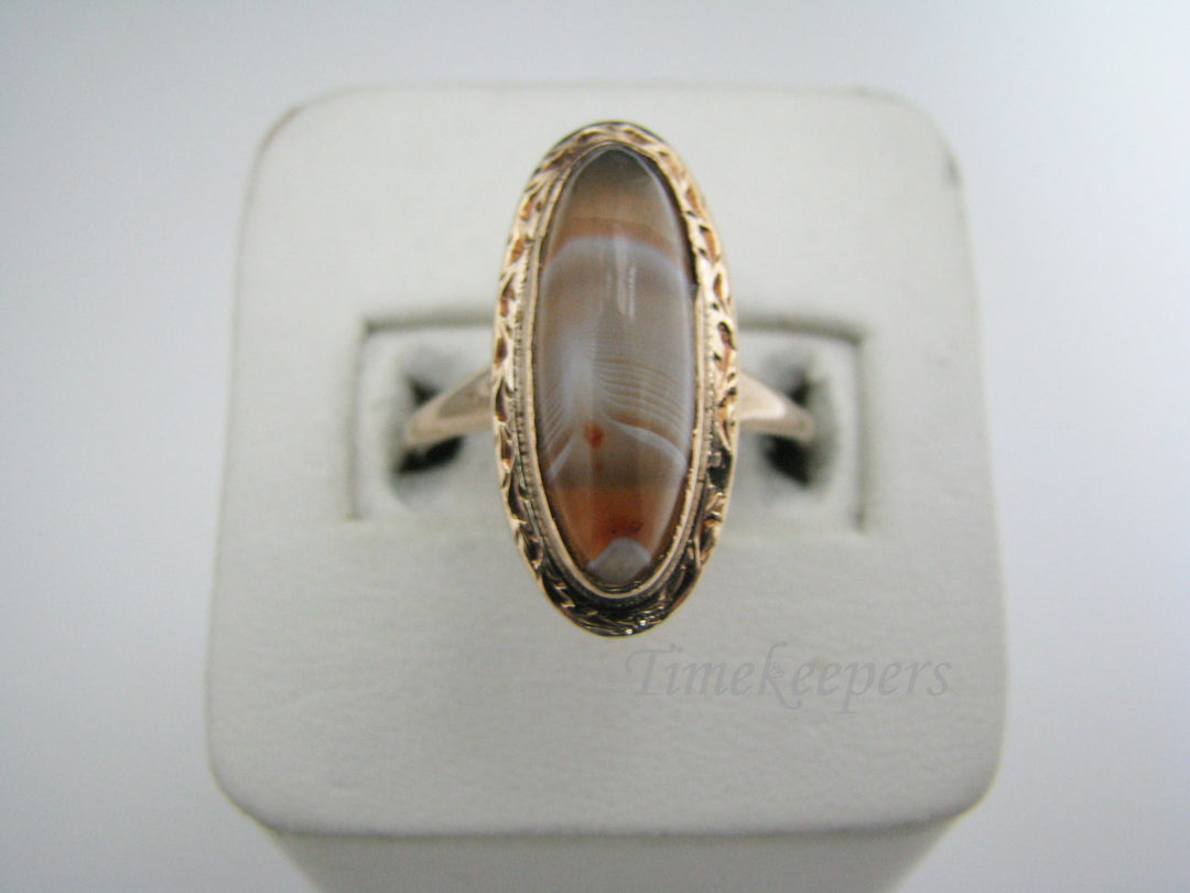 c169 Beautiful Brown and White Agate Ring in 14k Yellow Gold