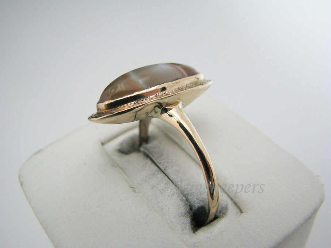 c169 Beautiful Brown and White Agate Ring in 14k Yellow Gold