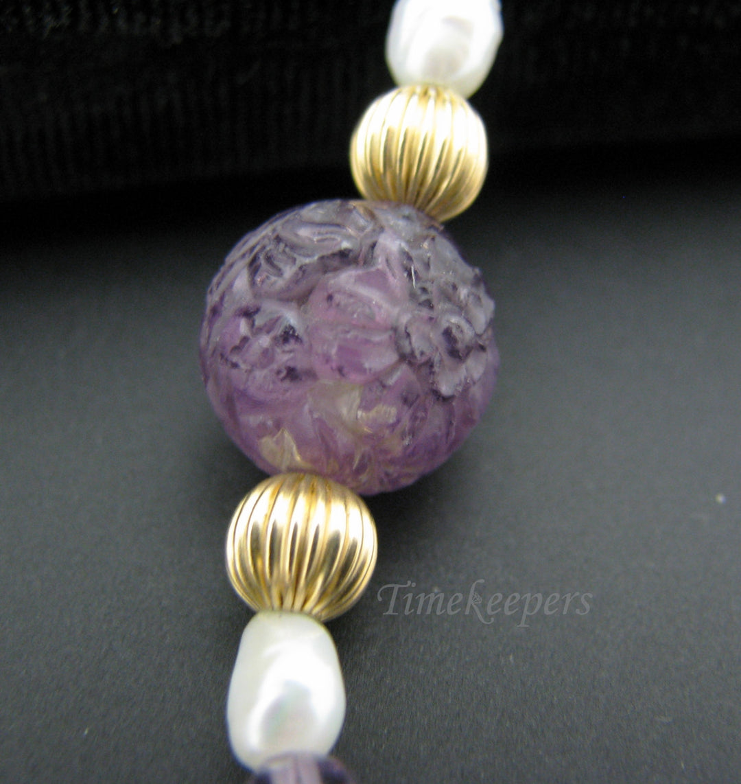 c536 Pretty Freshwater Pearl Necklace with Purple Crystals &amp; 14k Gold Clasp