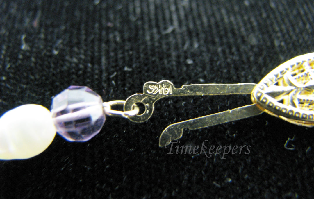 c536 Pretty Freshwater Pearl Necklace with Purple Crystals &amp; 14k Gold Clasp