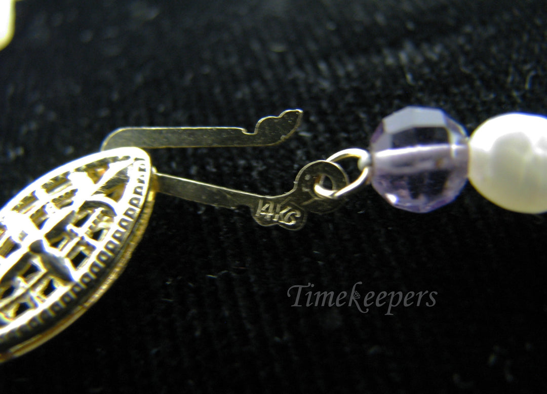 c536 Pretty Freshwater Pearl Necklace with Purple Crystals &amp; 14k Gold Clasp