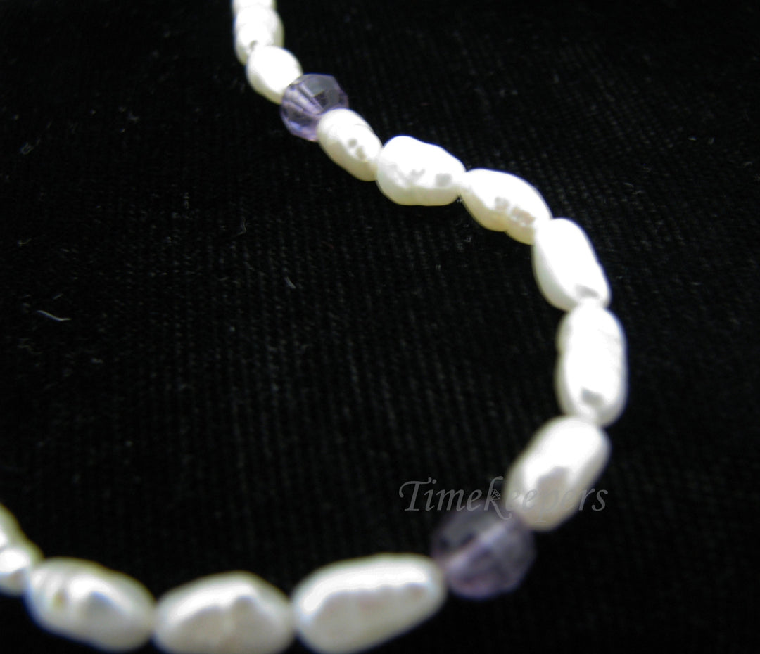 c536 Pretty Freshwater Pearl Necklace with Purple Crystals &amp; 14k Gold Clasp