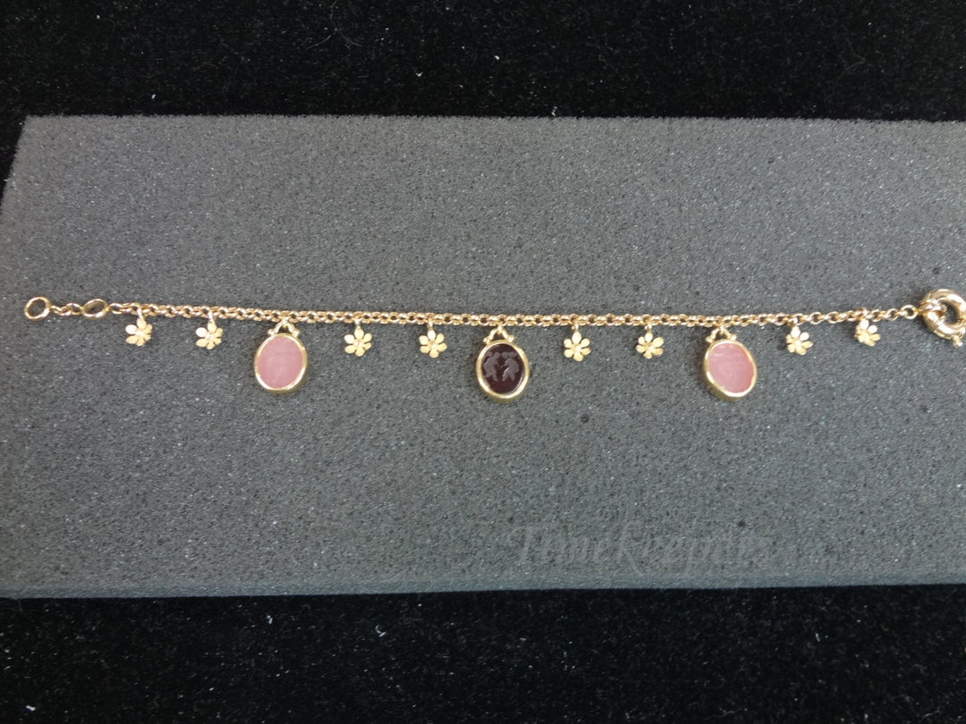 a552 Gorgeous 14K Yellow Flower Gold Ladies chain Bracelet with 3 Gemstones