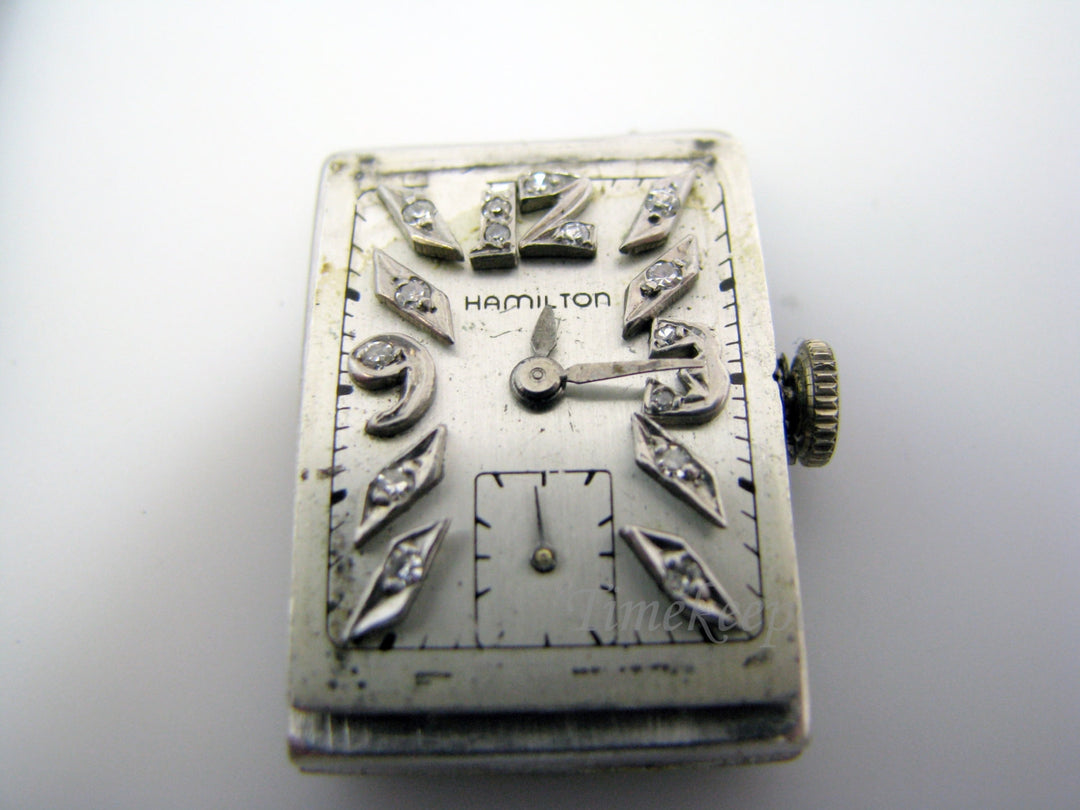c553 Very Nice Vintage 1930's or 40's 14k WG Hamilton Diamond Numeral Watch