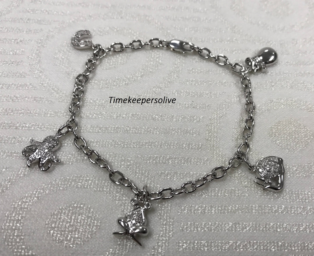 a160 Very Pretty 10k White Gold Bracelet with Charms and Diamonds tcw is .12