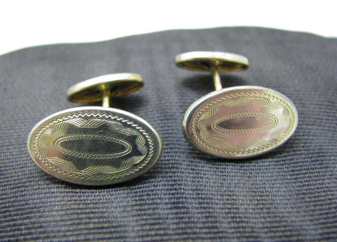 c247 Vintage Oval Gold Tone Double Sided Cuff links with an Etched Top