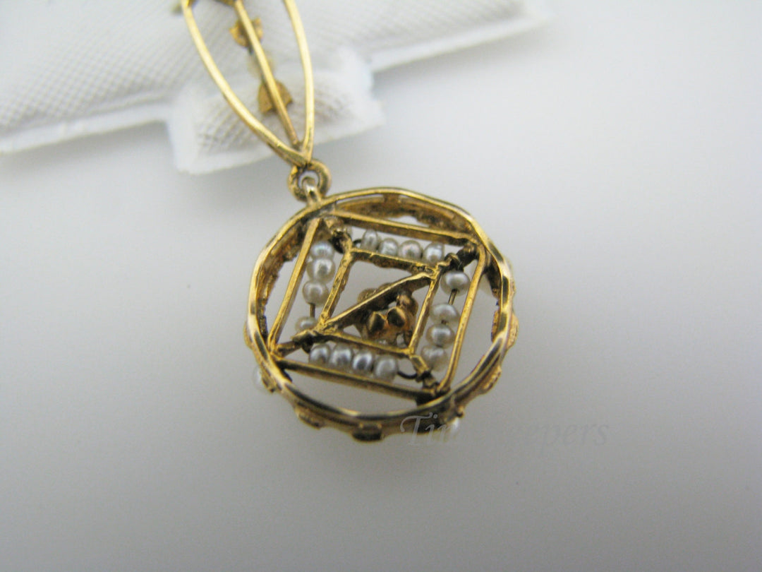 a826 Beautiful Vintage Pearl and Diamond Pendant in 10k Yellow gold