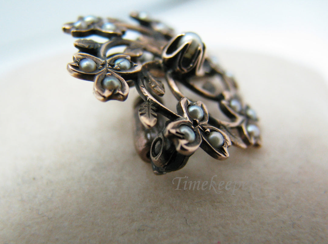 a638 Beautiful 10k Yellow Gold Flower Filigree Brooch Pendant Pin Seed Pearls