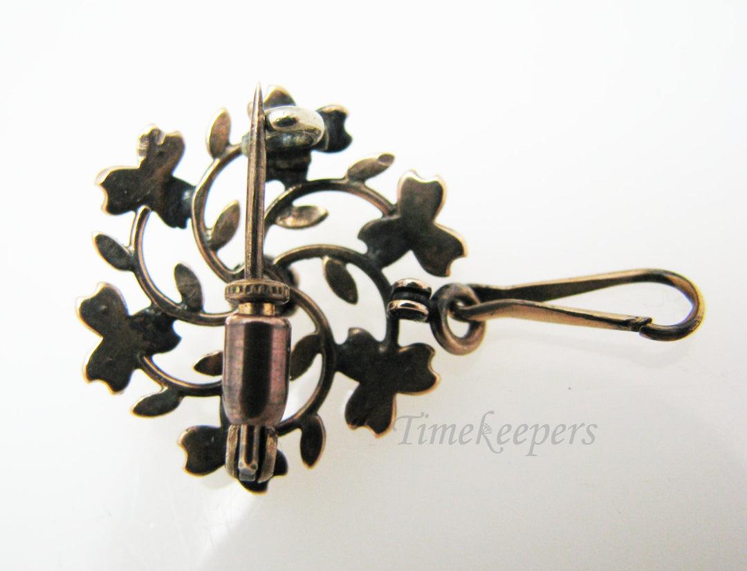 a638 Beautiful 10k Yellow Gold Flower Filigree Brooch Pendant Pin Seed Pearls