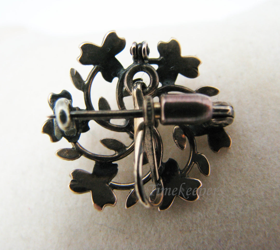 a638 Beautiful 10k Yellow Gold Flower Filigree Brooch Pendant Pin Seed Pearls