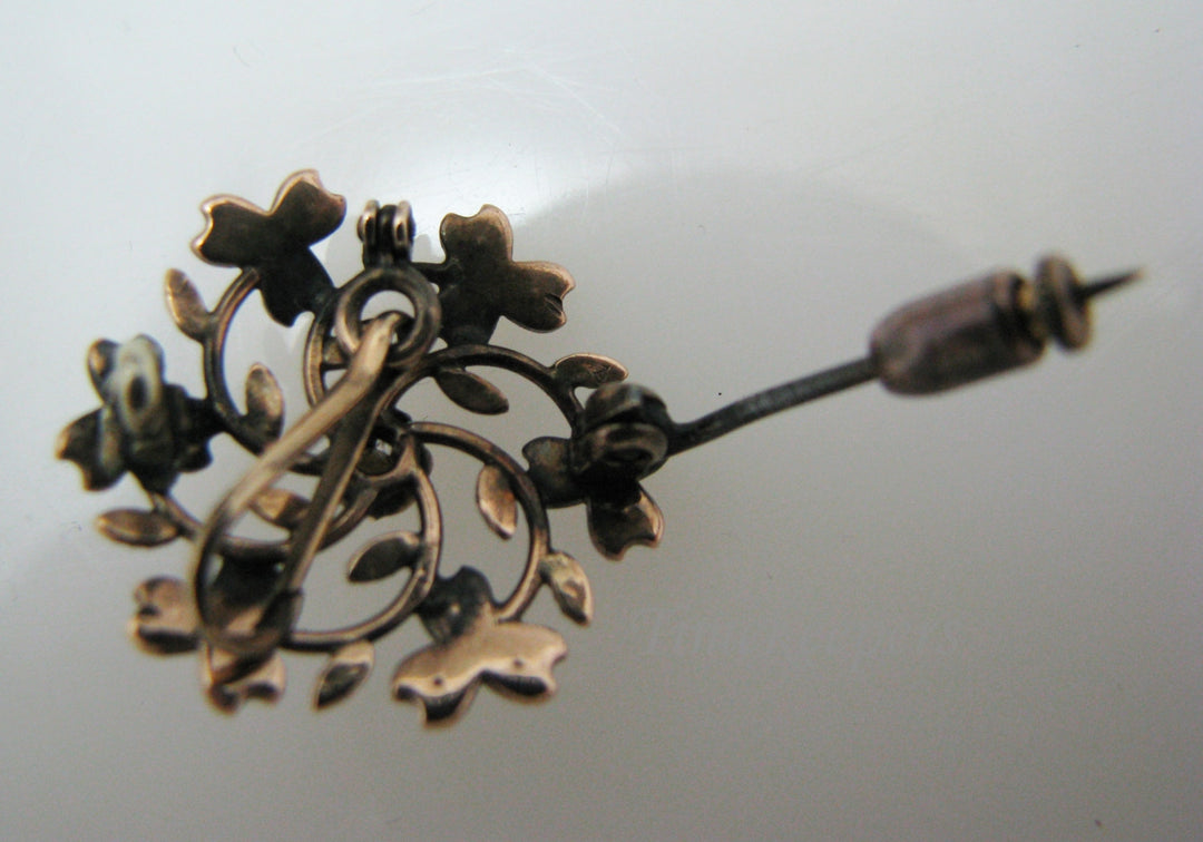 a638 Beautiful 10k Yellow Gold Flower Filigree Brooch Pendant Pin Seed Pearls